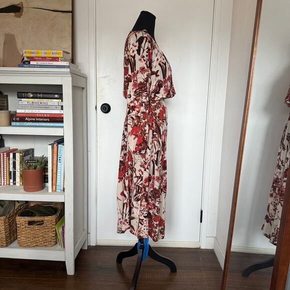 Gorgeous Cream and Maroon Floral Long Sleeve Dress - xs - Picture 3 of 5